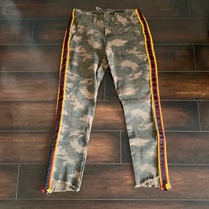 Pam & Gela Camo Army Green Side Stripe Step Hem Pants with Lace Up Tie Back